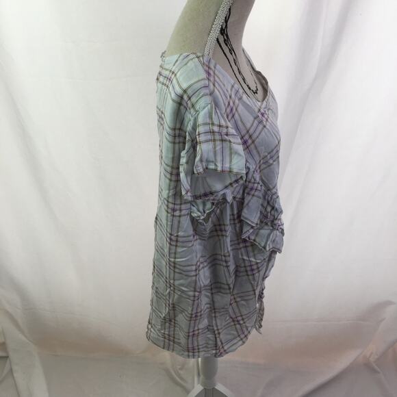 A.n.a. Ruffle short sleeve tee plaid large - Picture 3 of 16